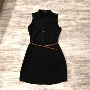Black Sleeveless Shirtdress with Belt
